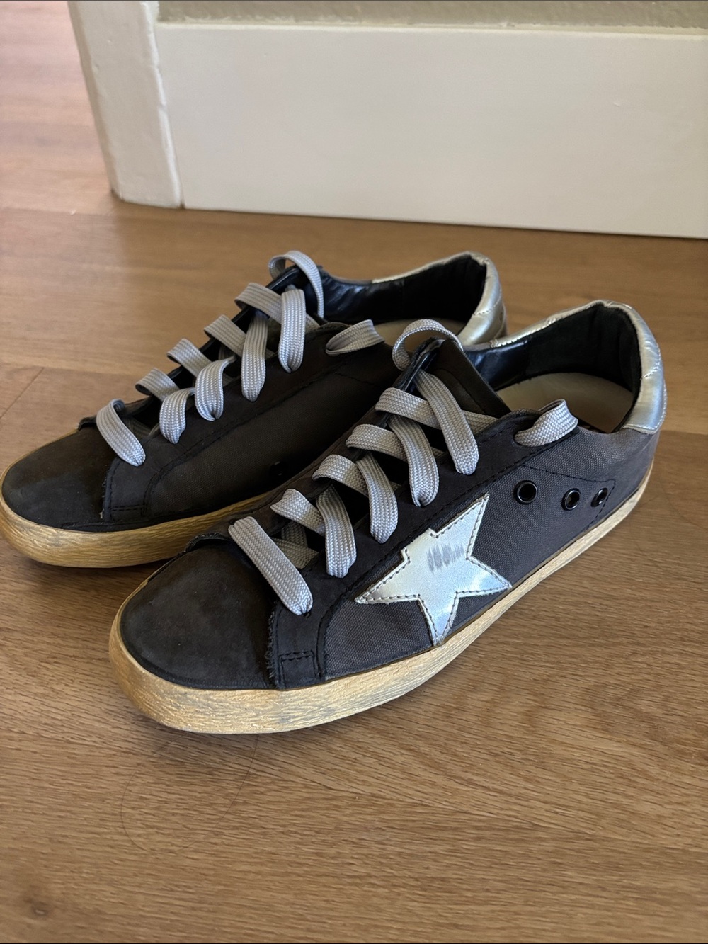 Golden Goose Black and Silver Low-Top Sneakers